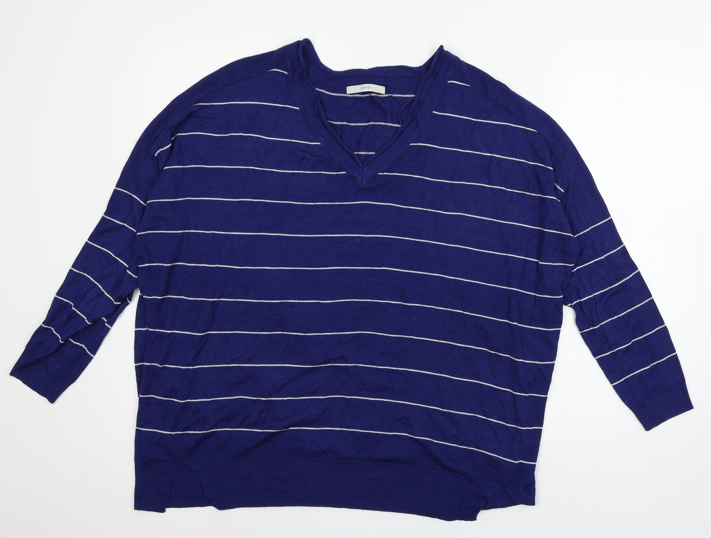 George Womens Blue Striped Knit Pullover Jumper Size 16