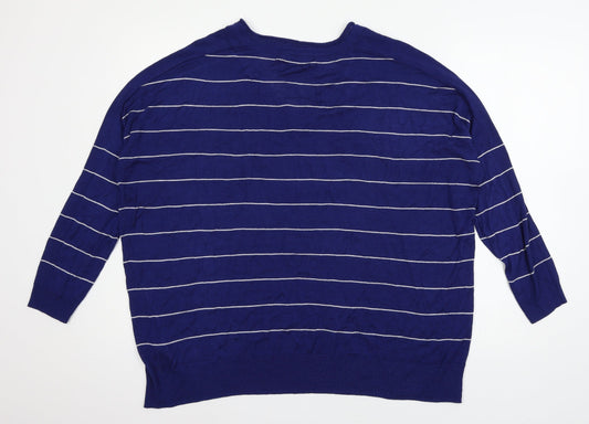 George Womens Blue Striped Knit Pullover Jumper Size 16