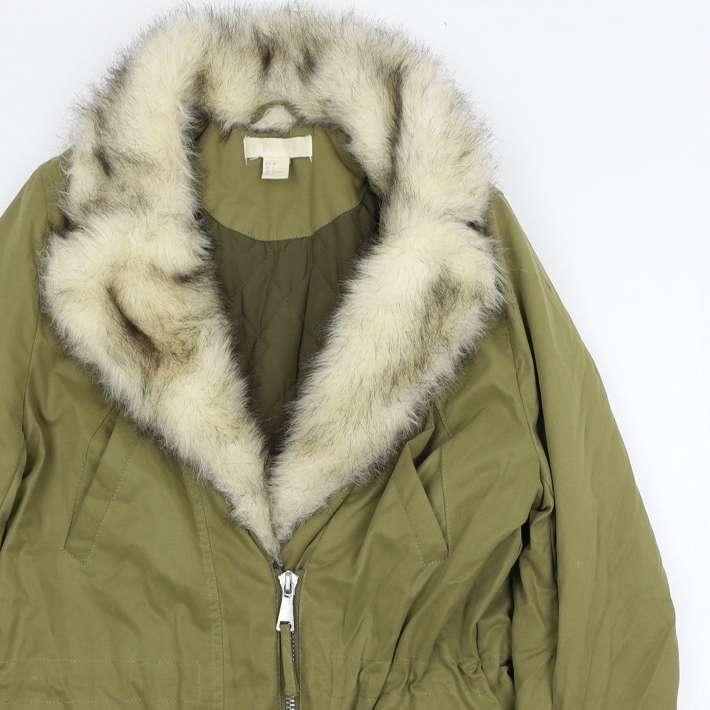 Womens UK Size 4 H&M Green Parka Coat