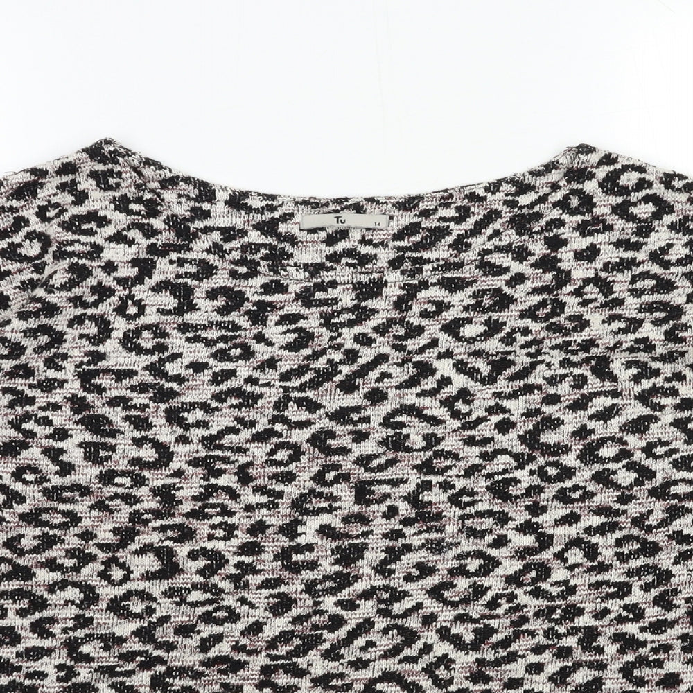 TU Womens Beige Animal Print Knit Pullover Jumper Size 14