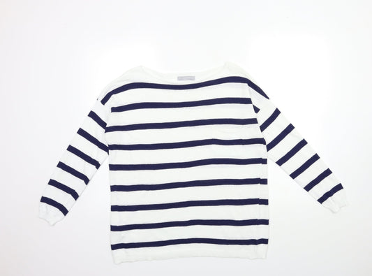 LV Clothing Womens White Striped Knit Pullover Jumper Size L