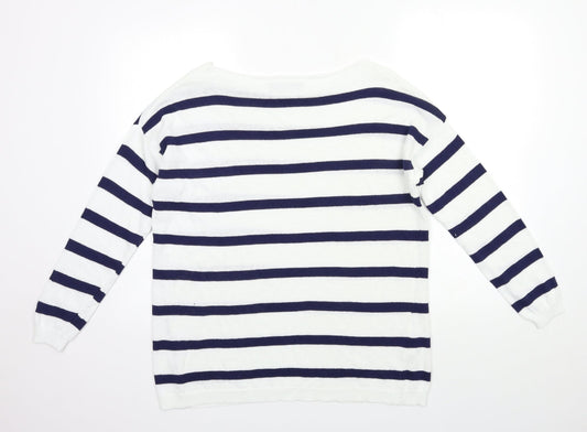 LV Clothing Womens White Striped Knit Pullover Jumper Size L