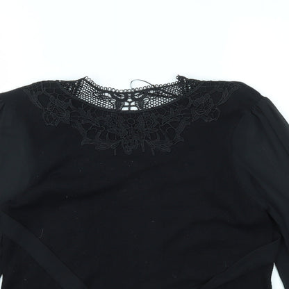 Womens UK Size 12 Roman Black Basic T-Shirt