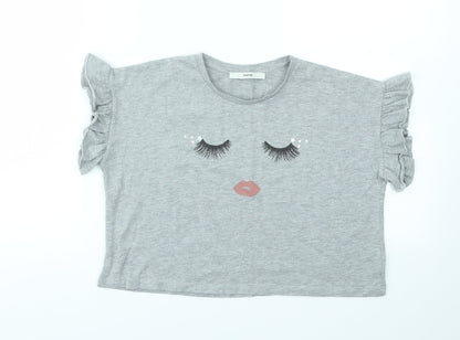 George Girls Grey Geometric  Basic T-Shirt Size 10-11 Years