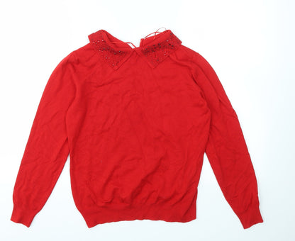 Womens UK Size S Preworn Red Pullover Jumper