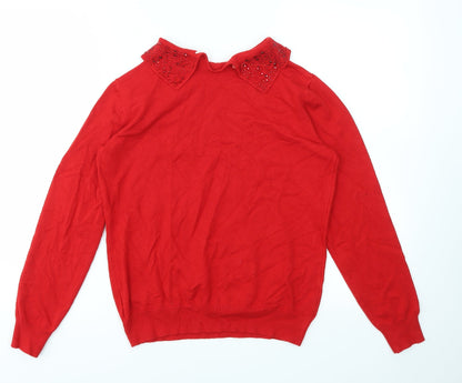 Womens UK Size S Preworn Red Pullover Jumper