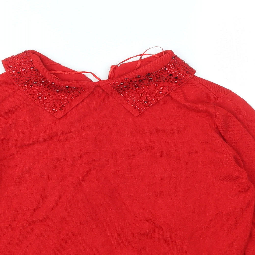 Womens UK Size S Preworn Red Pullover Jumper