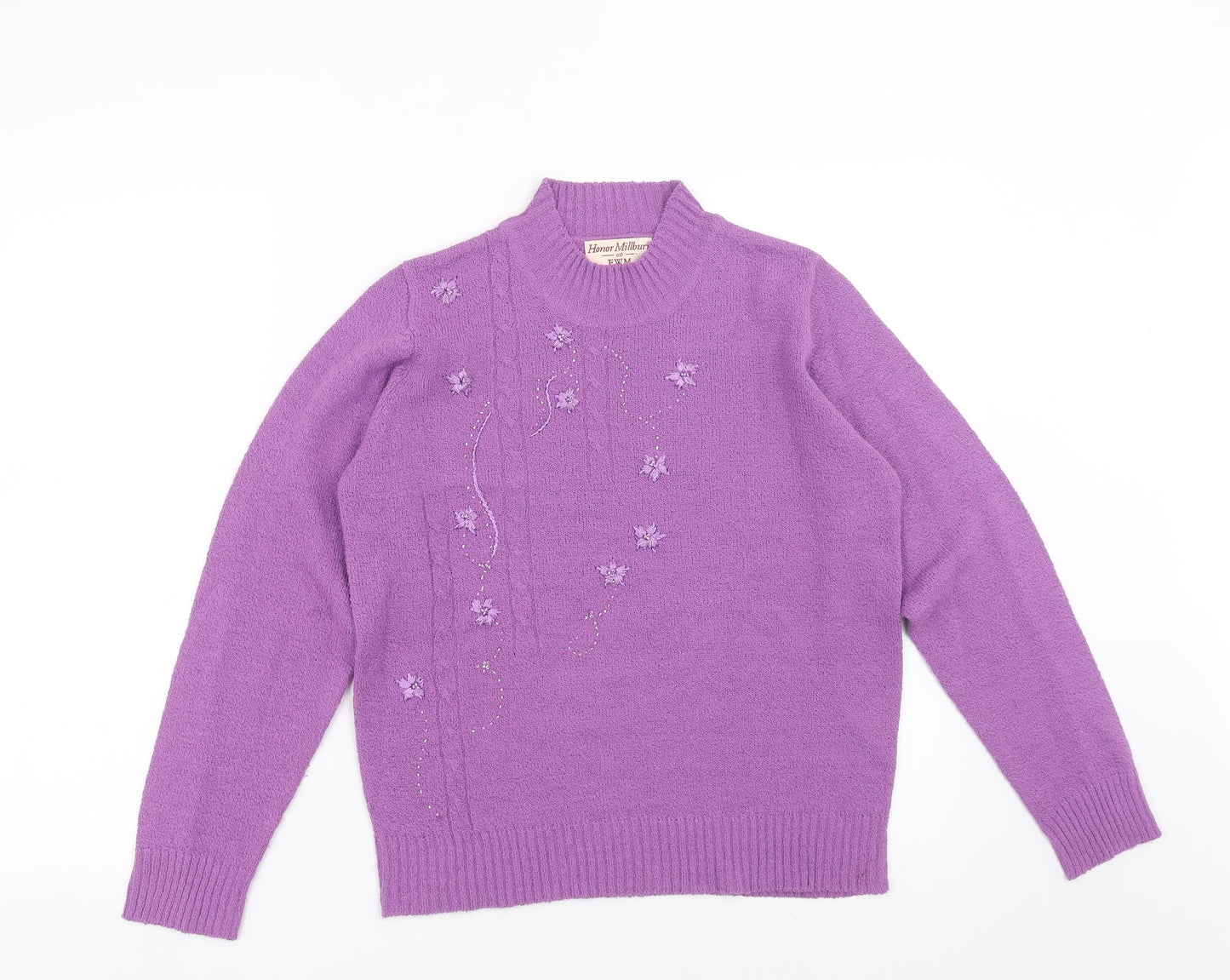 EWM Womens Purple  Knit Pullover Jumper Size S  - Floral embroidery