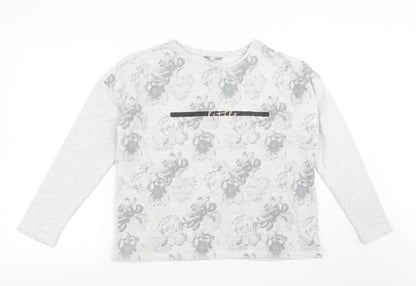 Peacocks Womens Grey Floral  Pullover Sweatshirt Size 16