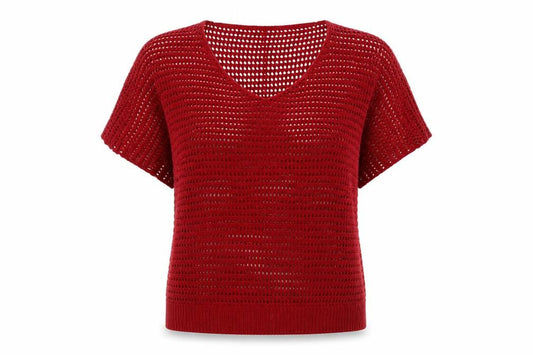 Front view of IZABEL women’s red knit jumper, size UK 10