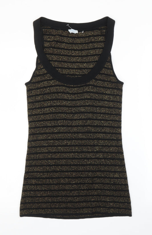 Oasis Womens Black Striped  Basic Tank Size 14