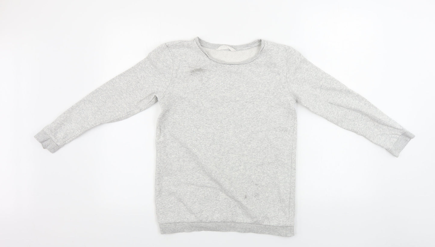 H&M  Girls Grey   Pullover Jumper Size 10-11 Years  - glitter star pattern