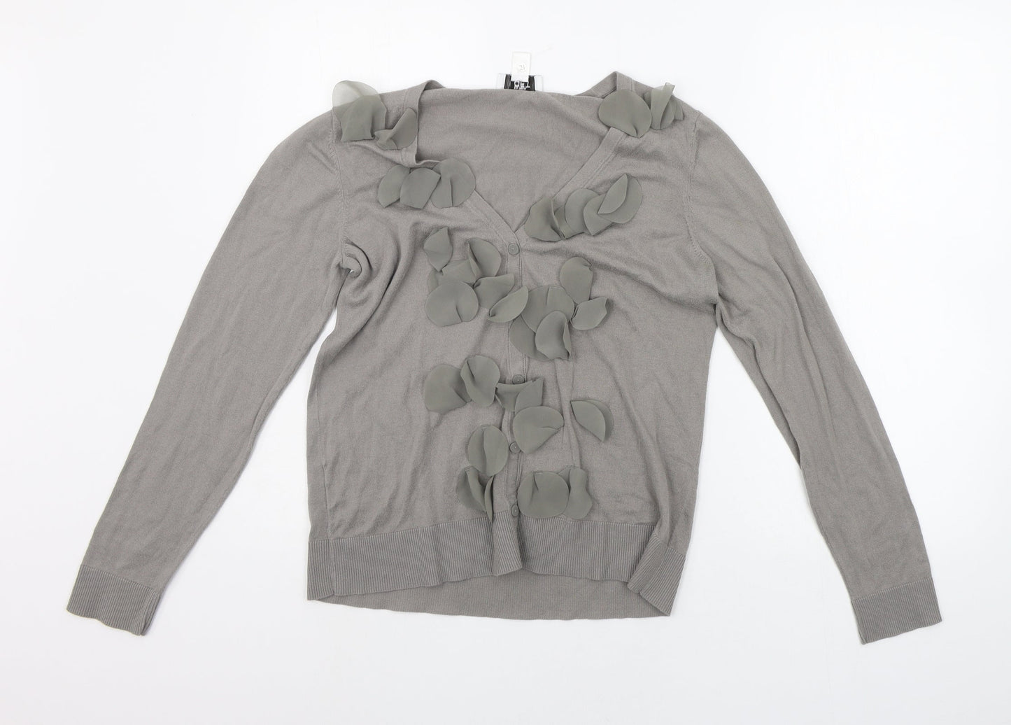 Ann Taylor Womens Grey   Cardigan Jumper Size L  - PETALS ON CHEST
