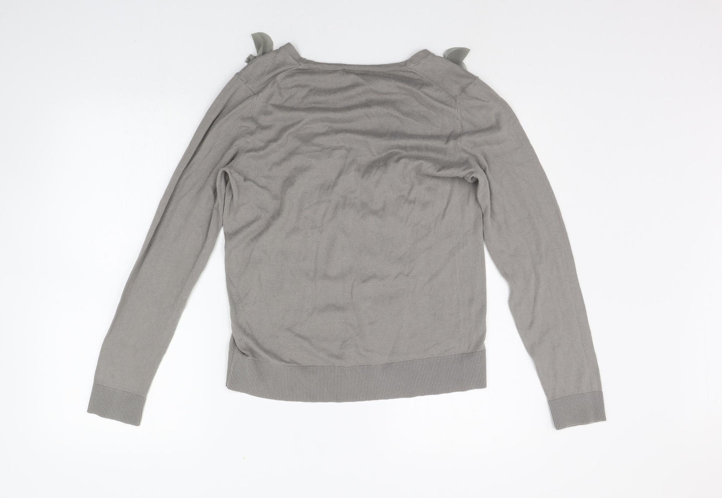 Ann Taylor Womens Grey   Cardigan Jumper Size L  - PETALS ON CHEST