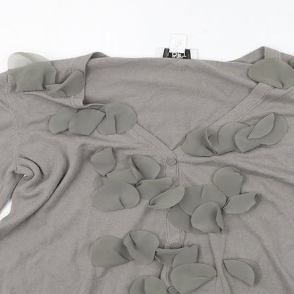 Ann Taylor Womens Grey   Cardigan Jumper Size L  - PETALS ON CHEST