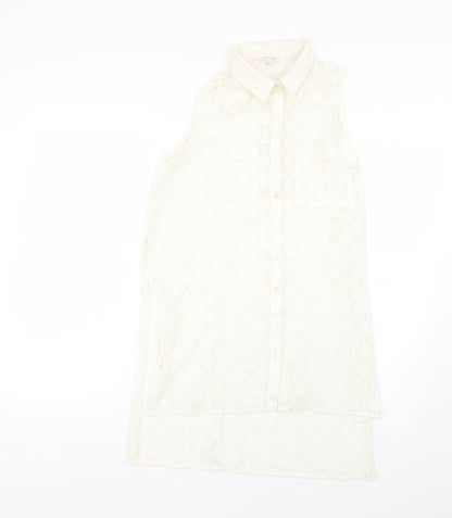 Womens UK Size 10 River Island Beige Basic Button-Up