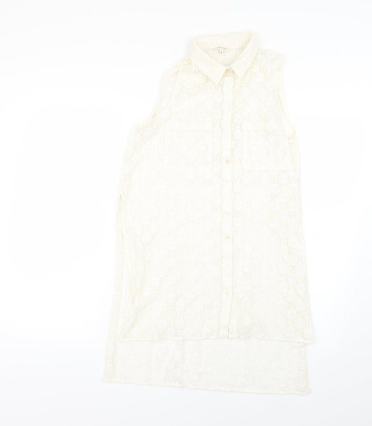 Womens UK Size 10 River Island Beige Basic Button-Up