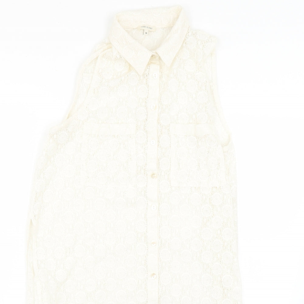 Womens UK Size 10 River Island Beige Basic Button-Up
