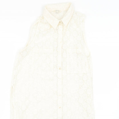 Womens UK Size 10 River Island Beige Basic Button-Up