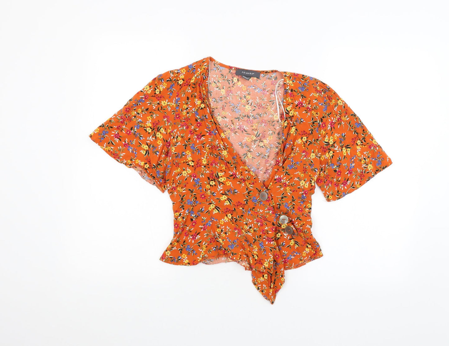 Primark Womens Orange Floral  Cardigan Jumper Size 6