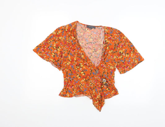 Primark Womens Orange Floral  Cardigan Jumper Size 6