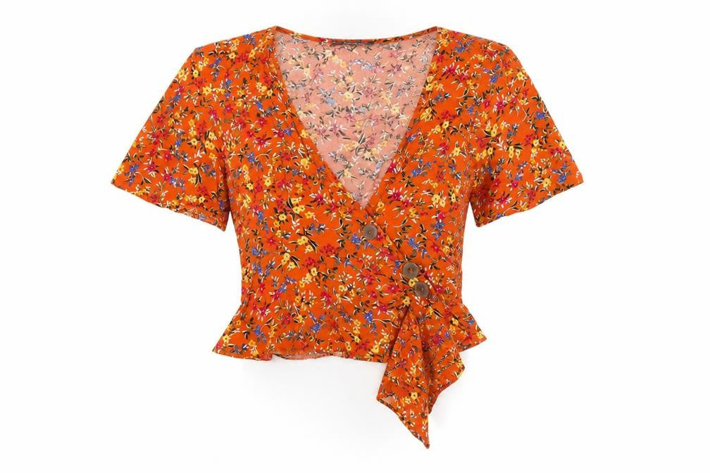 Primark Womens Orange Floral  Cardigan Jumper Size 6