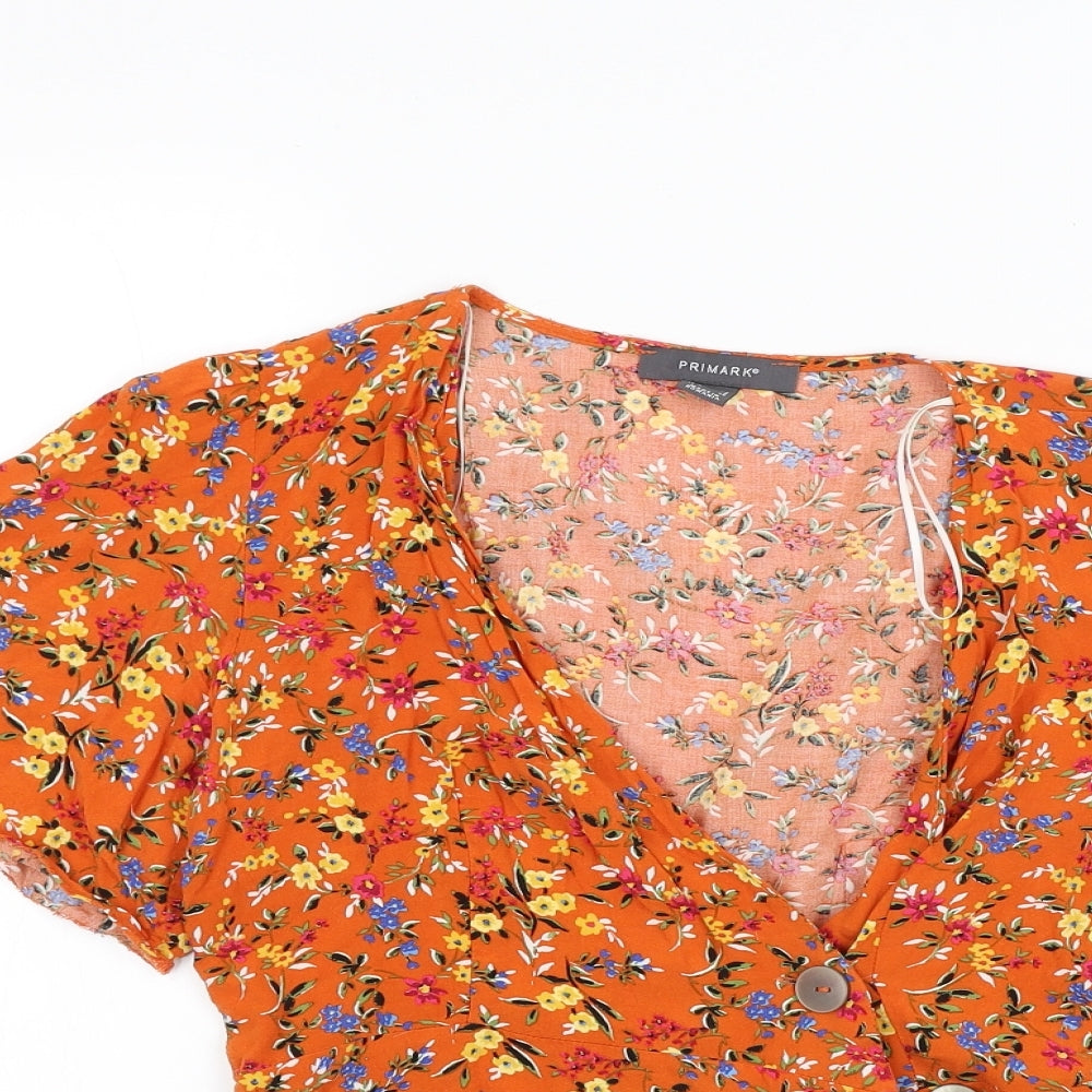 Primark Womens Orange Floral  Cardigan Jumper Size 6