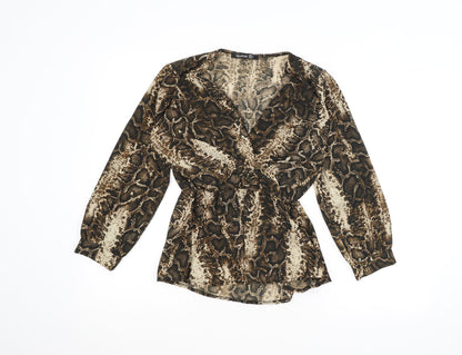 Boohoo Womens Brown Animal Print  Basic Blouse Size 6