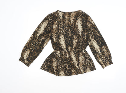 Boohoo Womens Brown Animal Print  Basic Blouse Size 6