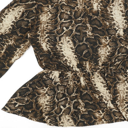 Boohoo Womens Brown Animal Print  Basic Blouse Size 6