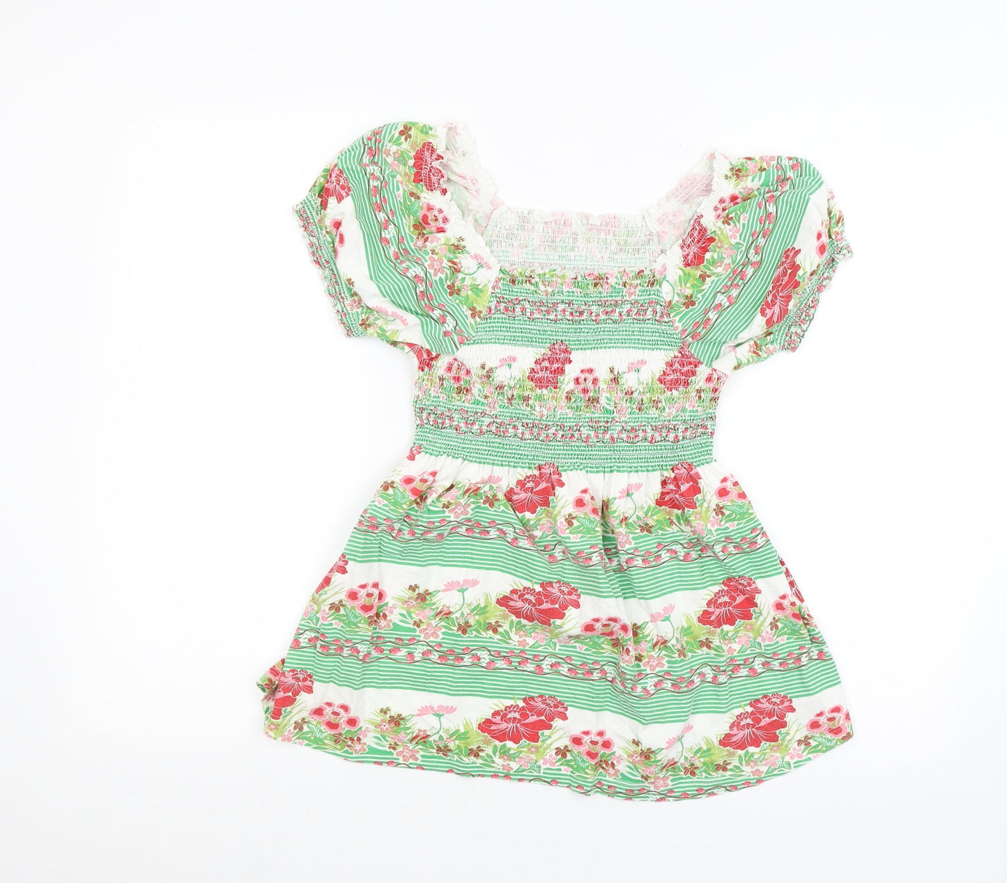 Preworn Womens White Floral  Basic Blouse Size 10