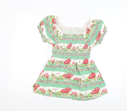 Preworn Womens White Floral  Basic Blouse Size 10