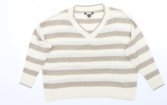 Primark Womens Ivory Striped  Pullover Jumper Size 14