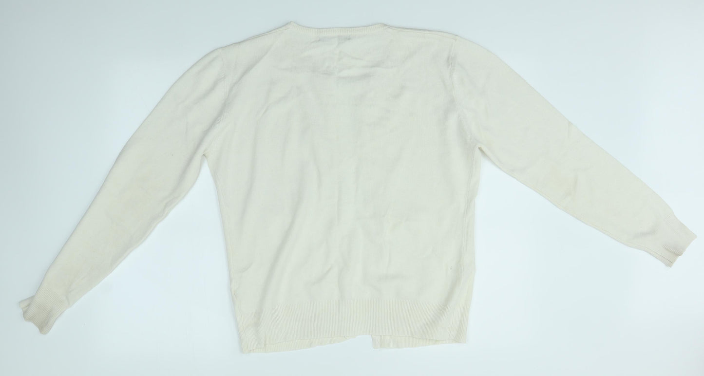 Womens UK Size 14 Pure and Natural Ivory Cardigan Jumper