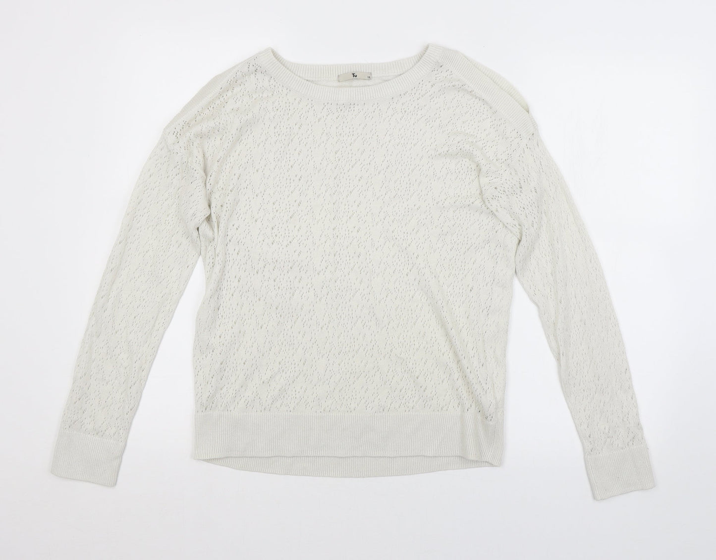 TU Womens White Argyle/Diamond  Pullover Jumper Size 12