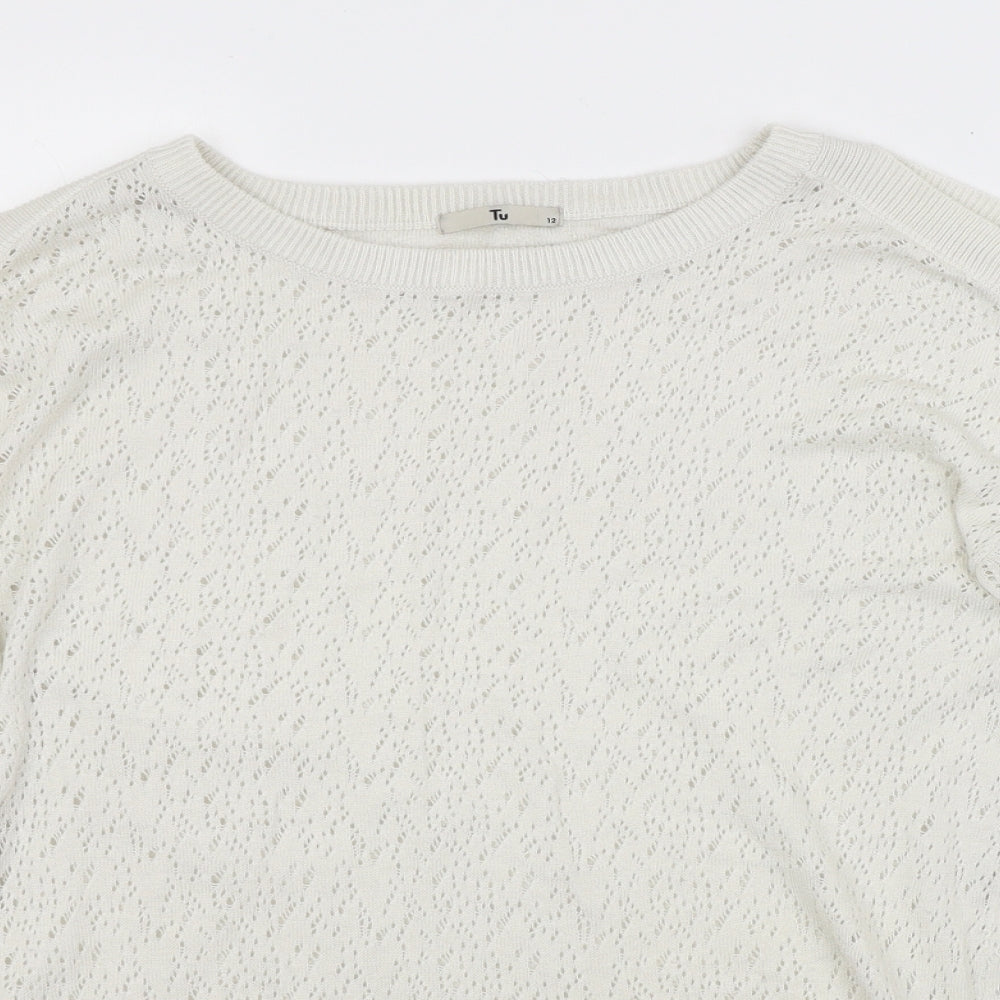 TU Womens White Argyle/Diamond  Pullover Jumper Size 12