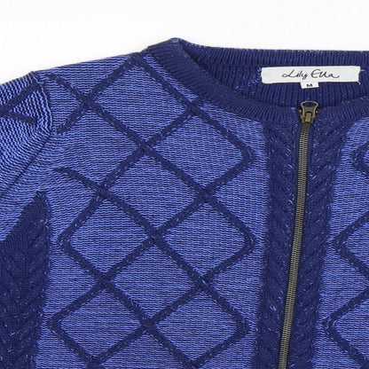 Lilyette Womens Blue Argyle/Diamond  Full Zip Jumper Size M