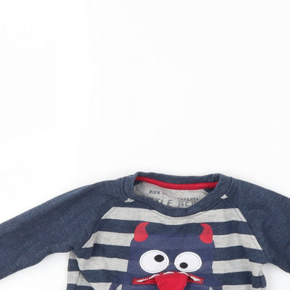 Little Rebel Boys Blue Striped  Pullover Jumper Size 9-12 Months