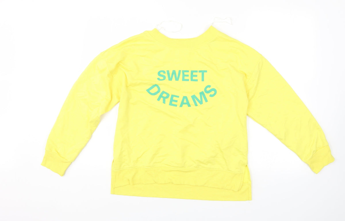 Additional front view of Time To Dream women’s yellow pullover sweatshirt, size M