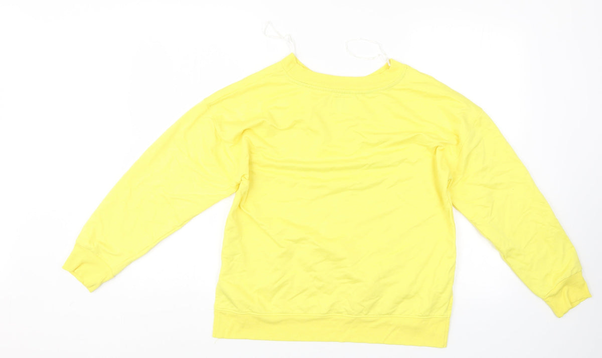 Back view of Time To Dream women’s yellow pullover sweatshirt, size M