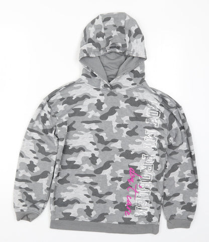 Primark Girls Grey Camouflage  Pullover Hoodie Size 11-12 Years  - Not my Problem Don't Care