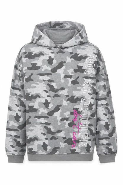 Primark Girls Grey Camouflage  Pullover Hoodie Size 11-12 Years  - Not my Problem Don't Care