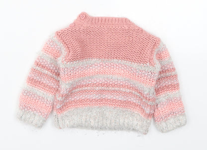 Nutmeg Girls Pink Striped Knit Pullover Jumper Size 3-6 Months