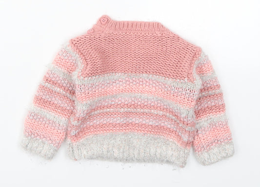 Nutmeg Girls Pink Striped Knit Pullover Jumper Size 3-6 Months