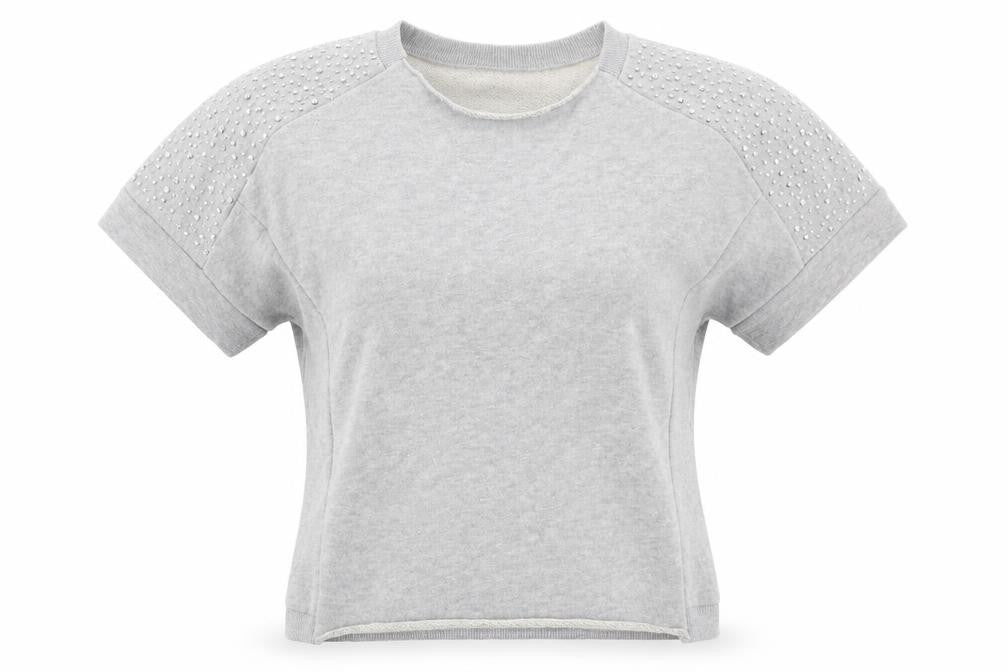 Front view of Evie women’s grey pullover sweatshirt, size UK 10