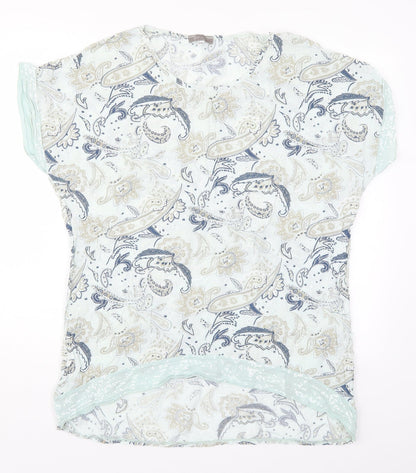 First Avenue Womens Blue Paisley  Basic T-Shirt Size S