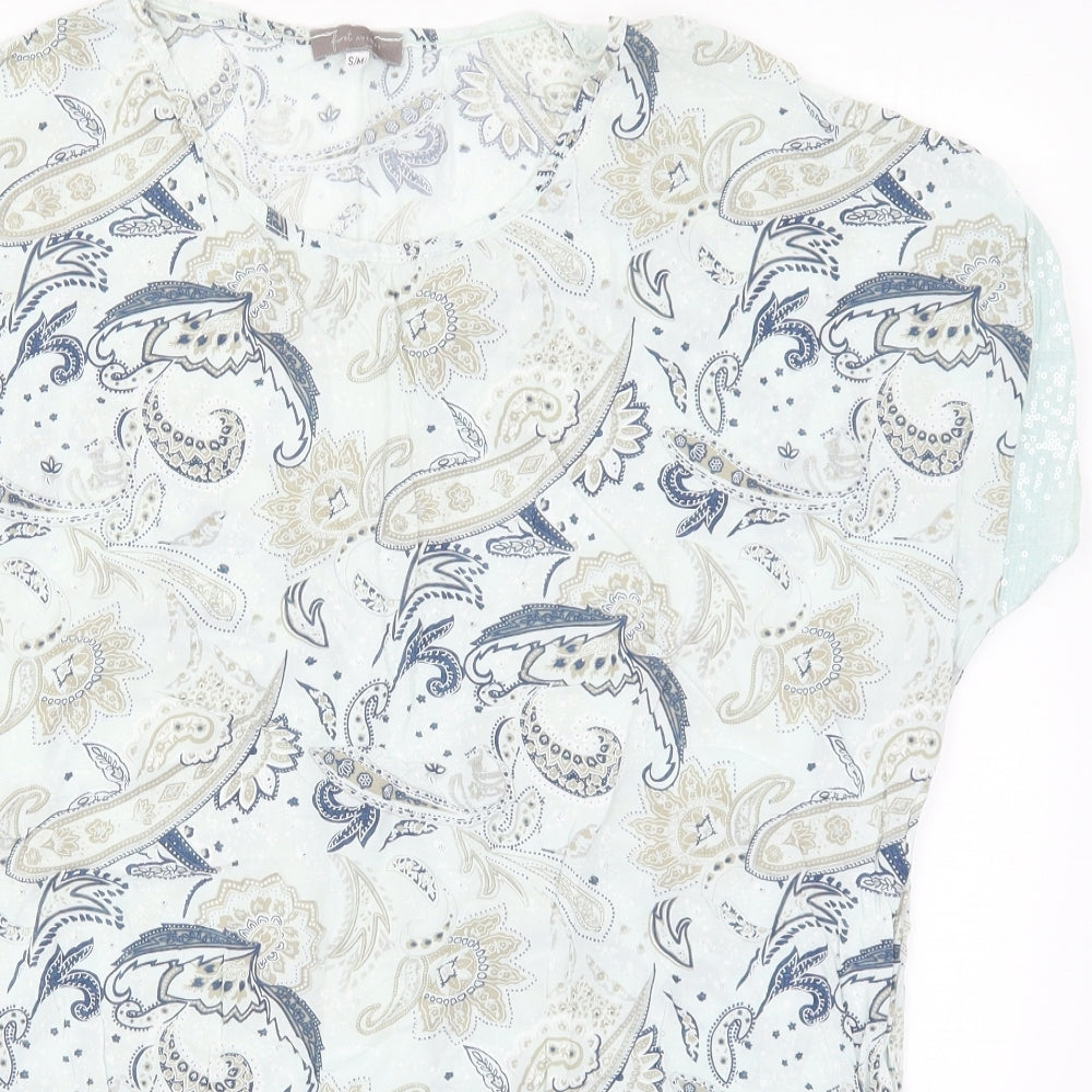 First Avenue Womens Blue Paisley  Basic T-Shirt Size S