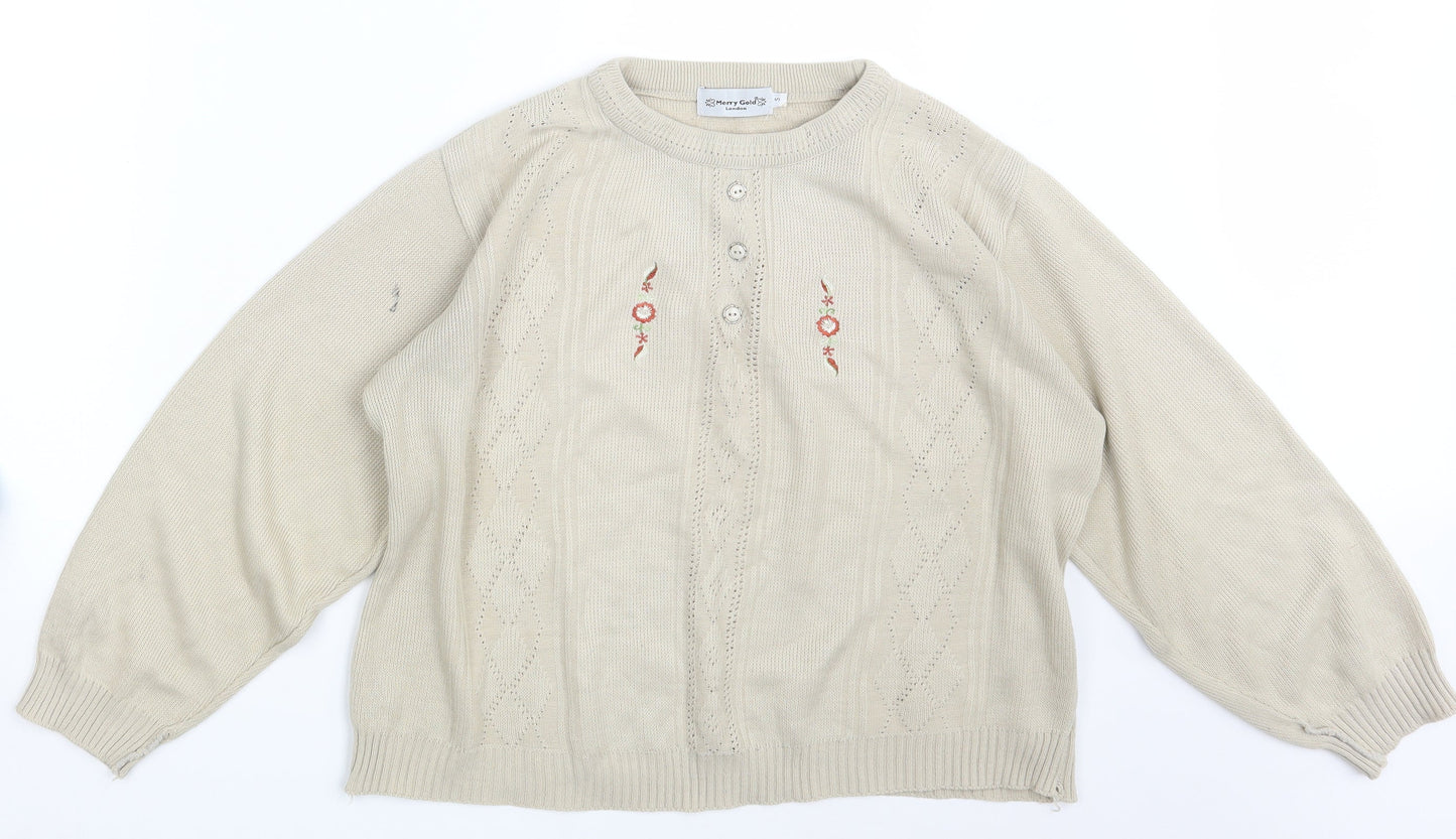 Merry Gold Womens Beige Floral  Pullover Sweatshirt Size S