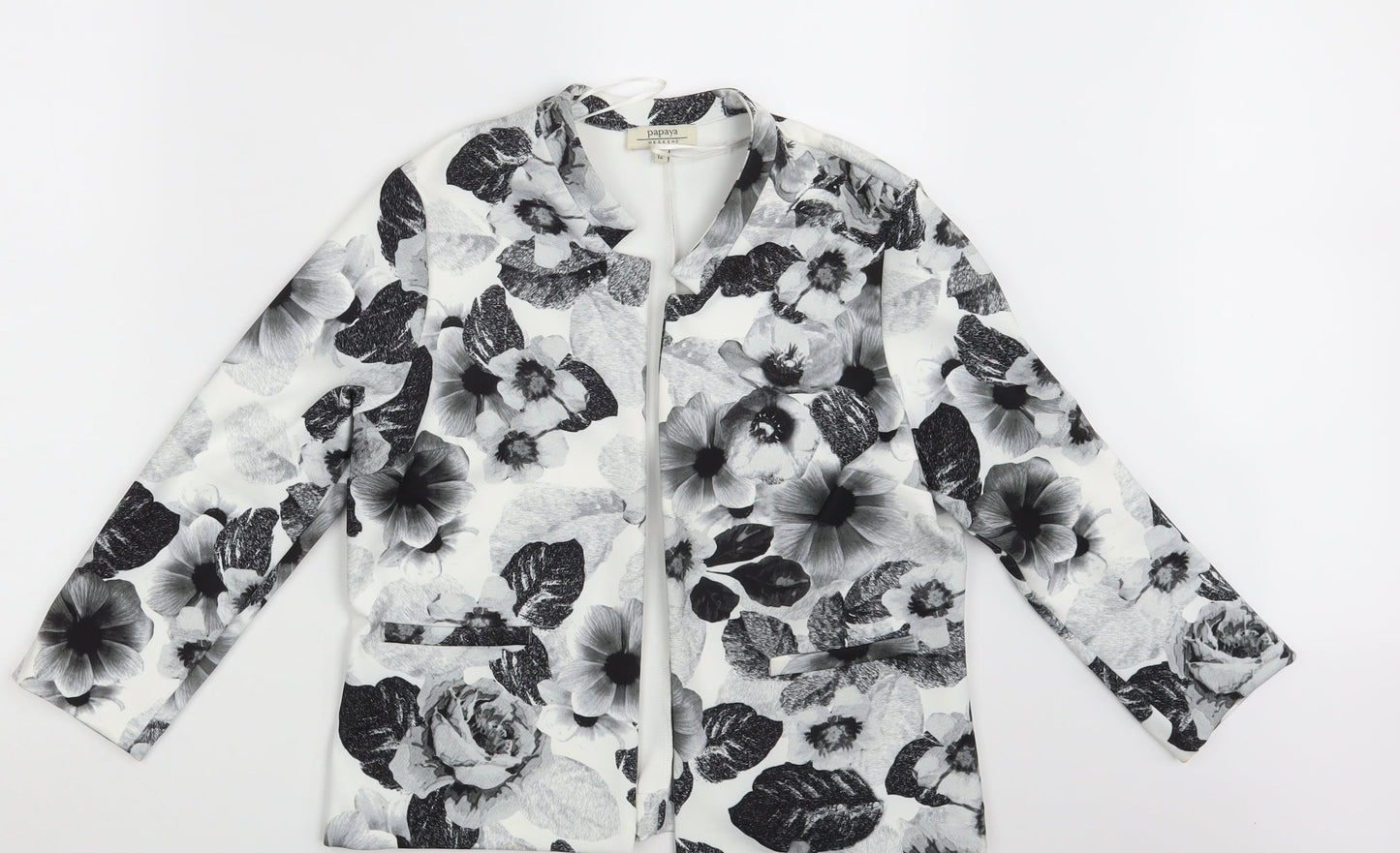 Papaya Womens White Floral  Jacket Blazer Size 12