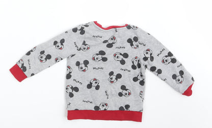 Mickey Mouse Boys Grey Animal Print  Pullover Jumper Size 2-3 Years  - Mickey Mouse